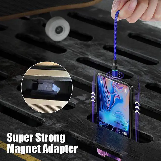 Alt view image 3 of 7 - Magnetic Charging Cable 6.6ft,  QC3.0 Fast Charging Nylon Braided Cord with LED Light, Support Data Trasfer 3 in 1 Universal Magnet Phone Charger Compatible with Micro USB Type C Devices