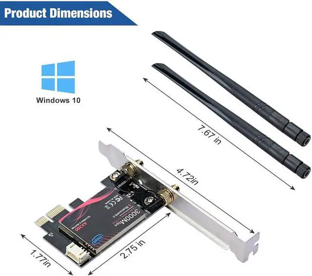 Alt view image 7 of 7 - WiFi 6 Card for PC | Wireless PCIe WiFi Card | Up to 3000Mbps with Bluetooth 5.0 | Intel AX200 Chip,MU-MIMO,OFDMA,Ultra-Low Latency | 5GHz/2.4GHz Dual-Band PCI-E Card (for Windows 10, 64-bit Only)