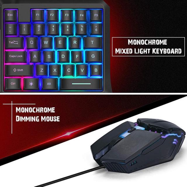 T1 Wired One Handed Gaming Keyboard Mouse Combo Ergonomic Multicolor  Backlight One-Handed Game Keyboard Mouse Set For PC