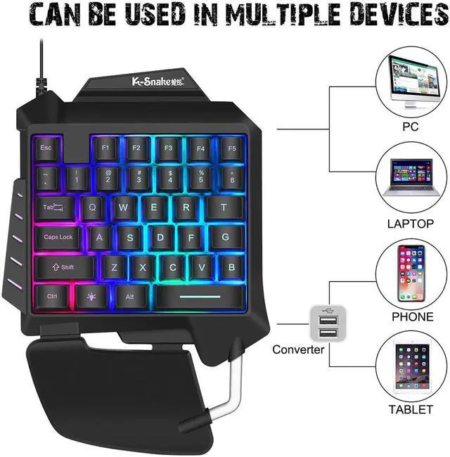 Alt view image 6 of 7 - One Handed Backlight Gaming Keyboard and Mouse Combo, Gaming Half Keyboard and Mouse with 35 Mechanical Key, USB Wired Gaming Keyboard Mouse, Single Hand Gaming Keyboard Set for Game