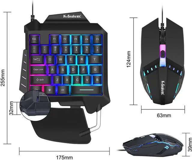 Alt view image 7 of 7 - One Handed Backlight Gaming Keyboard and Mouse Combo, Gaming Half Keyboard and Mouse with 35 Mechanical Key, USB Wired Gaming Keyboard Mouse, Single Hand Gaming Keyboard Set for Game