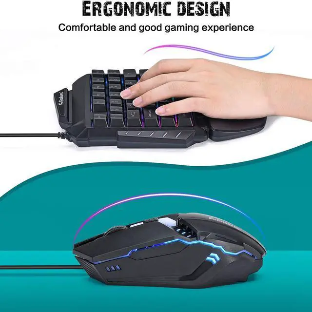 Alt view image 4 of 7 - One Handed Backlight Gaming Keyboard and Mouse Combo, Gaming Half Keyboard and Mouse with 35 Mechanical Key, USB Wired Gaming Keyboard Mouse, Single Hand Gaming Keyboard Set for Game