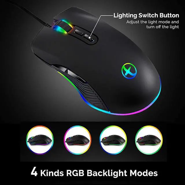 Alt view image 3 of 7 - USB C Type C Mouse, Wired USB C Mice Gaming Mouse Ergonomic 4 RGB Backlight 3200 DPI Compatible with Mac, Matebook, Chromebook, HP OMEN, Windows PC, Laptop and More USB Type C Devices (Black)