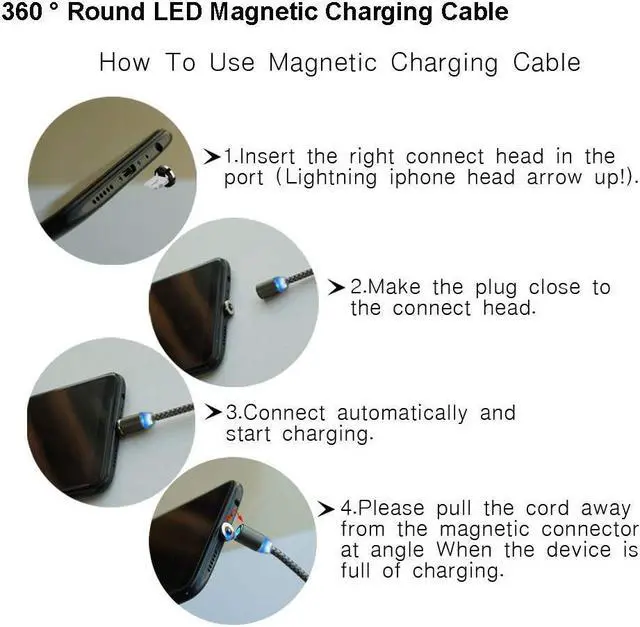 Alt view image 7 of 7 - 6.6ft 90 Degree Magnetic 3 in 1 Charging Cable USB Charger Cable Micro USB/Type C/L Connectors Magnetic Led Indicator for All Cell Phones Universa Charger Cable Multiple Charger Cable (Black)