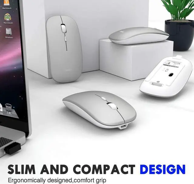 Alt view image 5 of 7 - Bluetooth Mouse, Three-mode Slim Silent Rechargeable Bluetooth Wireless Mouse (Bluetooth 5.0/3.0+ 2.4G), 1600DPI Portable Mouse for Laptop PC Computer, Android,Windows MacBook