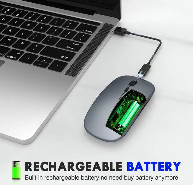 Alt view image 4 of 7 - Bluetooth Mouse, Three-mode Slim Silent Rechargeable Bluetooth Wireless Mouse (Bluetooth 5.0/3.0+ 2.4G), 1600DPI Portable Mouse for Laptop PC Computer, Android,Windows MacBook