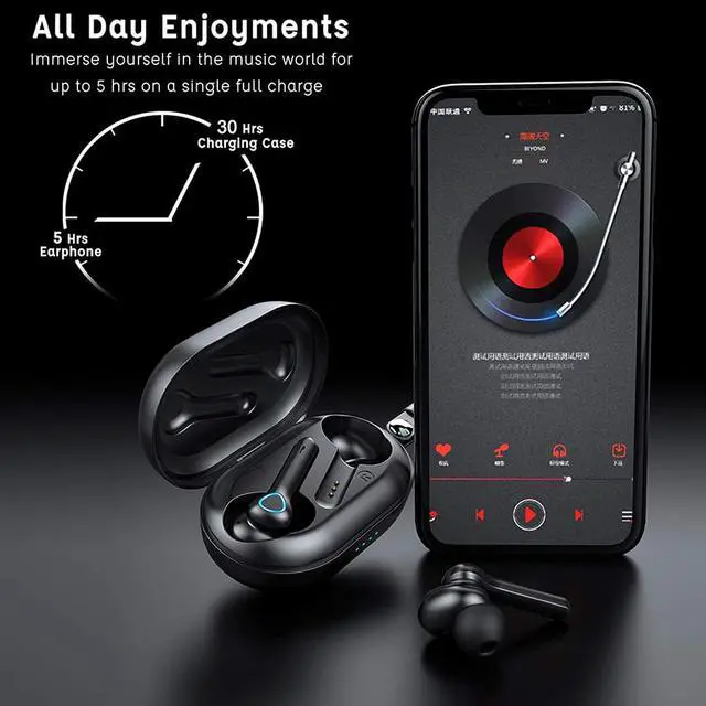 Alt view image 6 of 7 - Ture Wireless Earbuds, Bluetooth 5.0 Wireless Headphones with Mic, Noise Cancelling Bluetooth Earphones in-Ear[Enhanced Bass], USB C, IP7 Waterproof, Touch Control, 35H Playtime Earphone (Black)