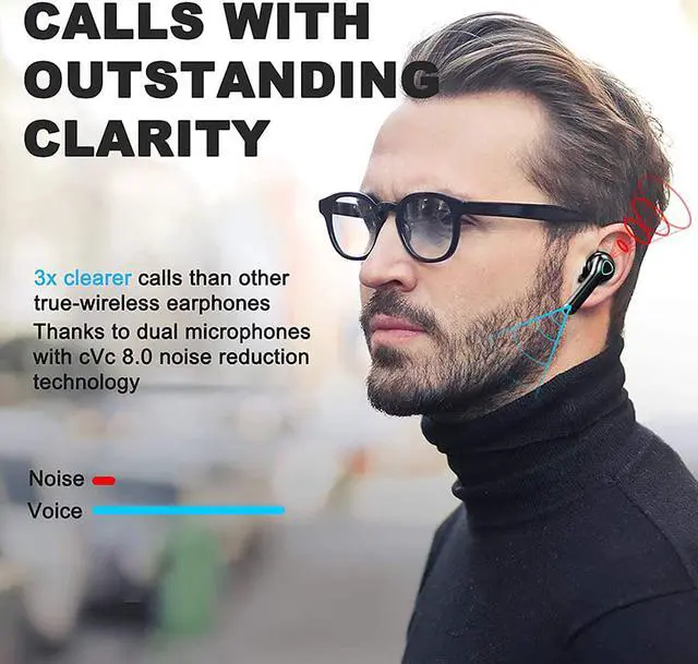 Alt view image 5 of 7 - Ture Wireless Earbuds, Bluetooth 5.0 Wireless Headphones with Mic, Noise Cancelling Bluetooth Earphones in-Ear[Enhanced Bass], USB C, IP7 Waterproof, Touch Control, 35H Playtime Earphone (Black)