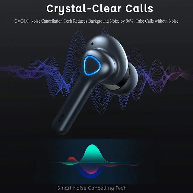 Alt view image 2 of 7 - Ture Wireless Earbuds, Bluetooth 5.0 Wireless Headphones with Mic, Noise Cancelling Bluetooth Earphones in-Ear[Enhanced Bass], USB C, IP7 Waterproof, Touch Control, 35H Playtime Earphone (Black)