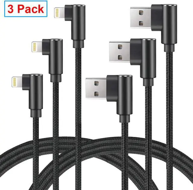Main image of Fast Charging Cable, 3ft Right Angle Cable,3 Pack Nylon Braided Fast Speed Data Sync Charging Cord Powerline Compatible with Phone Charger Xs Xs MAX X 8 7 Plus, Pad. (Black, 3FT)