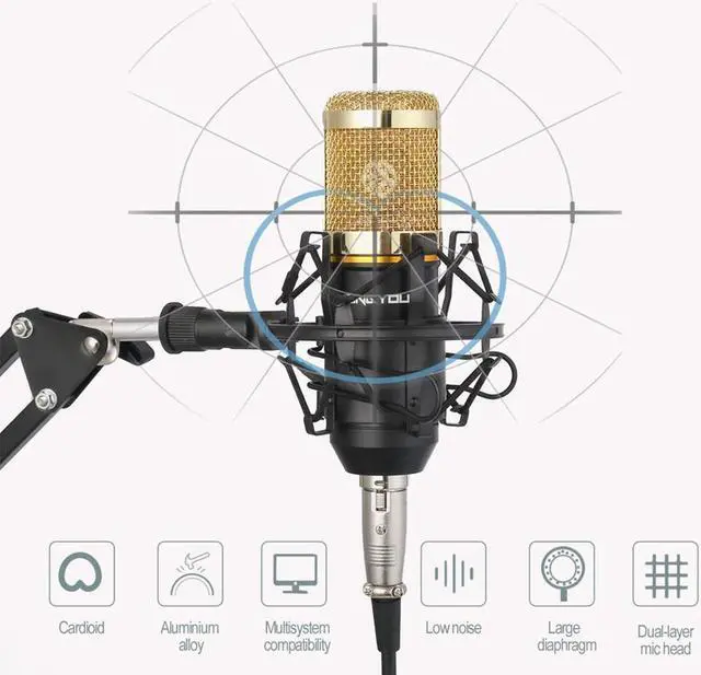 Alt view image 2 of 7 - Condenser Microphone Bundle, BM-800 Mic Kit with Adjustable Mic Suspension Scissor Arm, Metal Shock Mount and Double-Layer Pop Filter for Studio Recording & Broadcasting