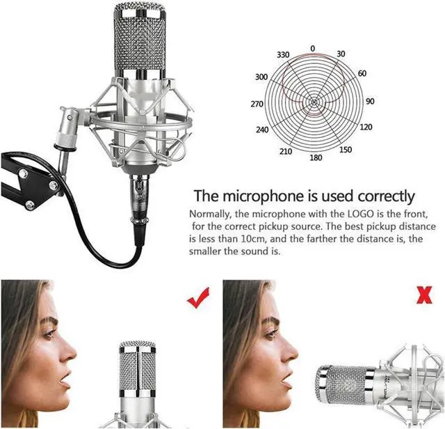 Alt view image 5 of 7 - Condenser Microphone Bundle, BM-800 Mic Kit with Adjustable Mic Suspension Scissor Arm, Metal Shock Mount and Double-Layer Pop Filter for Studio Recording & Broadcasting