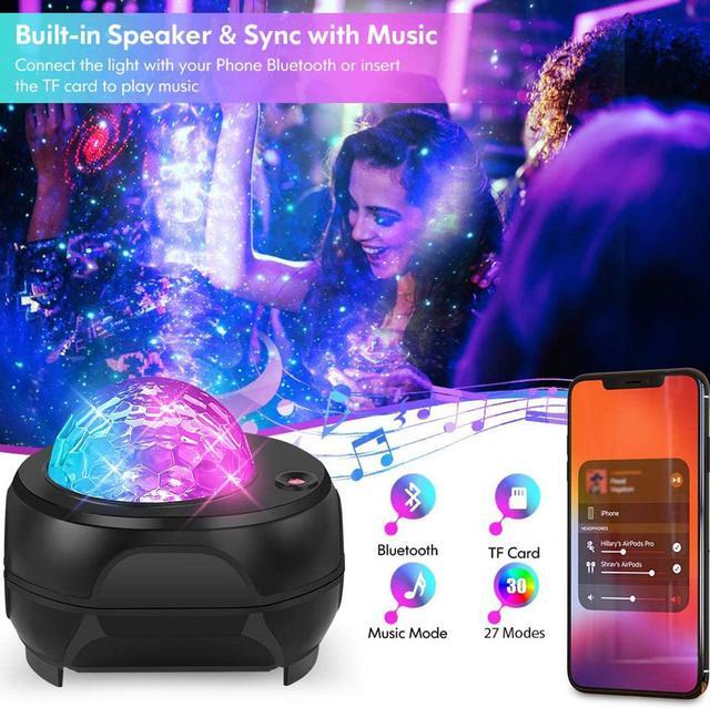 Alt view image 4 of 7 - Star Projector Night Lights, 3 in 1 Galaxy Projector Light, Sky Nebula/Moving Ocean Wave, Best Gift for Kids Adults for Bedroom/Party with Hi-Fi Stereo Bluetooth Speaker, Voice&Remote Control