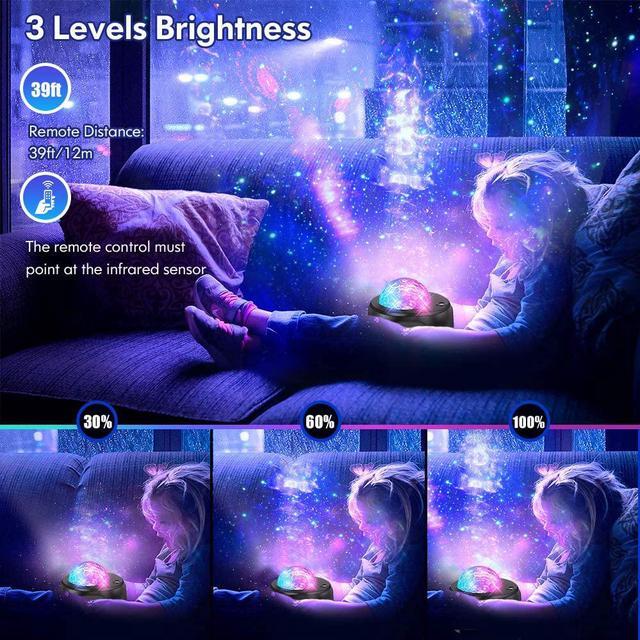 Alt view image 6 of 7 - Star Projector Night Lights, 3 in 1 Galaxy Projector Light, Sky Nebula/Moving Ocean Wave, Best Gift for Kids Adults for Bedroom/Party with Hi-Fi Stereo Bluetooth Speaker, Voice&Remote Control
