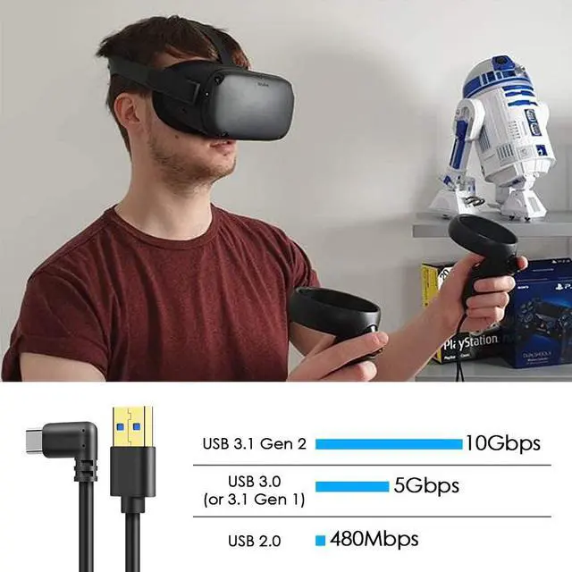 Alt view image 3 of 7 - Oculus Quest Link Cable, USB C Cable 16FT / 5M, 90 Degree Angled High Speed Data Transfer & Fast Charging Cable Compatible for Oculus Quest 2 and Gaming PC