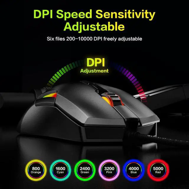 Alt view image 3 of 7 - Gaming Mouse 7 Button Adjustable USB Wired Mouse Ergonomic Professional Gaming Mouse GRB 10000DPI Gaming Mice Mause for PC Computer Laptop