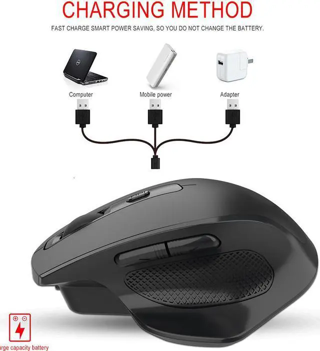 Alt view image 4 of 7 - Rechargeable 2.4G Wireless Mouse 6 Buttons Gaming Mouse for Gamer Laptop Desktop USB Receiver Silent Click Mute Mause