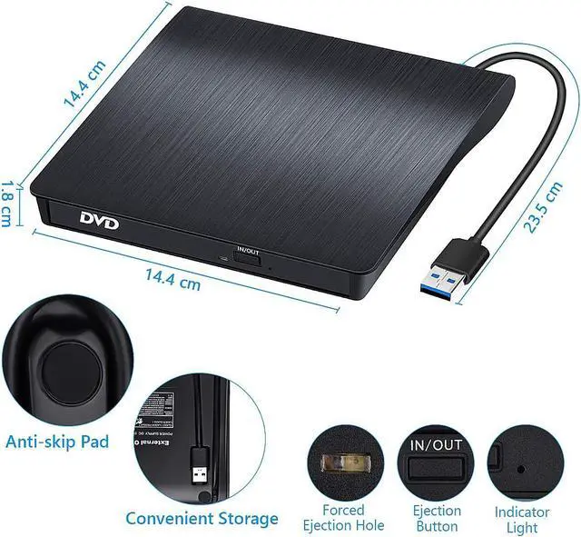 Alt view image 5 of 7 - External DVD Drive for Laptop, Portable High-Speed USB-C & USB 3.0 CD Burner/DVD Reader Writer for PC Desktops, Compatible with Windows/Mac OS X/Linux