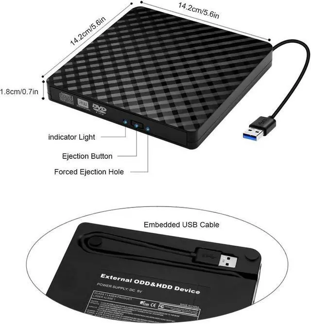 Alt view image 6 of 7 - External DVD CD Driver,  USB 3.0 Portable Slim Burner DVD+/-RW Writer Plug and Play DVD/CD-ROM Rewriter CD Player for PC Laptop, Notebook, Desktop Supports Mac OS, Windows 10/8/7/XP/Vista