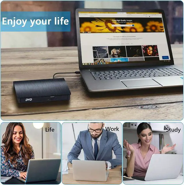 Alt view image 4 of 7 - External DVD Drive for Laptop, Portable High-Speed USB-C & USB 3.0 CD Burner/DVD Reader Writer for PC Desktops, Compatible with Windows/Mac OS X/Linux