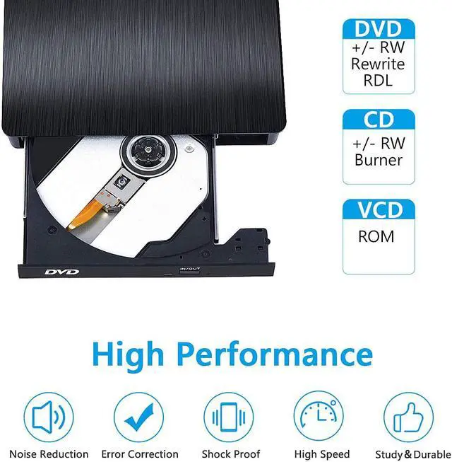 Alt view image 2 of 7 - External DVD Drive for Laptop, Portable High-Speed USB-C & USB 3.0 CD Burner/DVD Reader Writer for PC Desktops, Compatible with Windows/Mac OS X/Linux