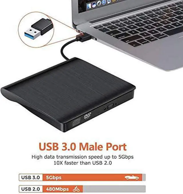 Alt view image 3 of 7 - External DVD Drive for Laptop, Portable High-Speed USB-C & USB 3.0 CD Burner/DVD Reader Writer for PC Desktops, Compatible with Windows/Mac OS X/Linux