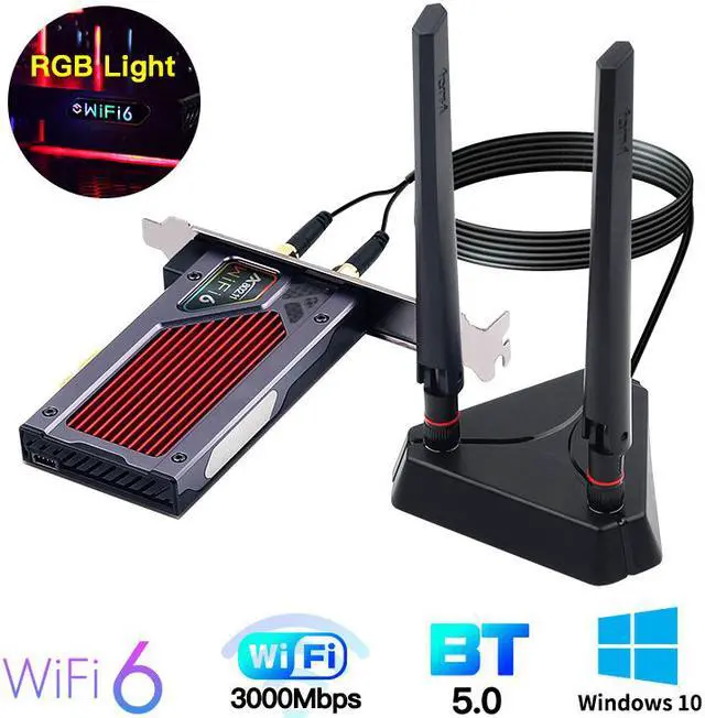 Alt view image 2 of 7 - 3000Mbps WiFi 6 PCI-E Bluetooth 5.1Dual Band Gaming Wireless PCIe Card RGB WiFi Adapter 2.4G/5G 802.11AX WI-Fi Intel AX200 WLan