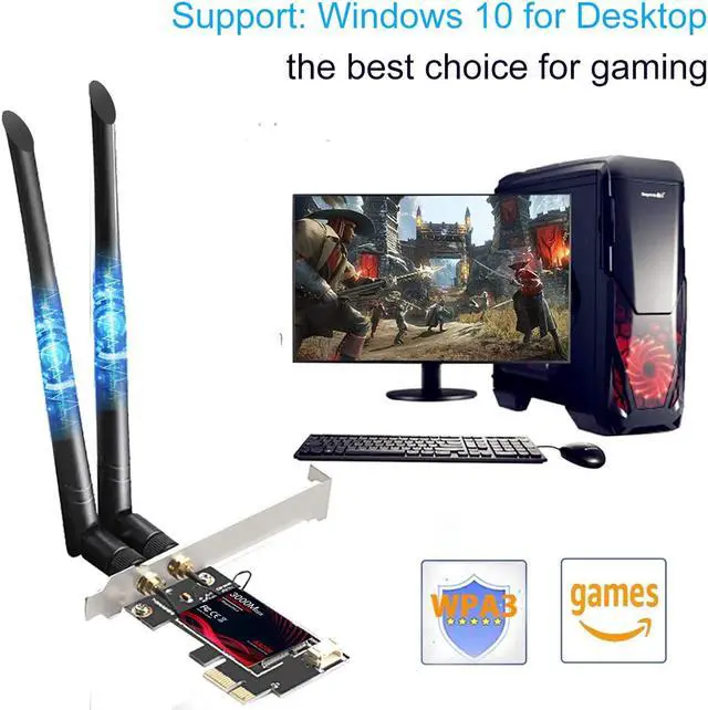 Alt view image 4 of 7 - WiFi 6 PCIe WiFi Card for PC with Shield Cover| 802.11AX Dual Band 2.4G/574M 5.8G/2400M Wireless Network Card | Bluetooth 5.0 | Intel AX200 | MU-MIMO | Low Latency | Support Win 10 64bit