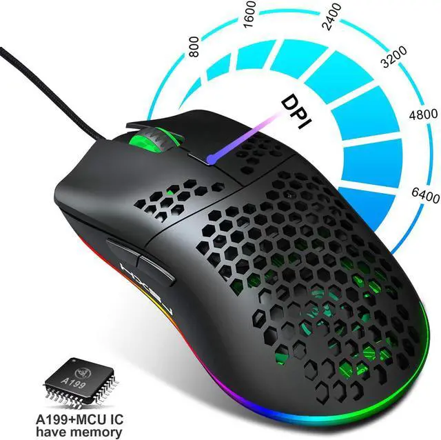Alt view image 3 of 7 - USB Gaming Mouse, Honeycomb Lightweight Gaming Mouse, 6 Button 6 RGB Backlit, up to 6400 DPI, Wired PC Gaming Mouse for Mac Laptop Computer (Black)