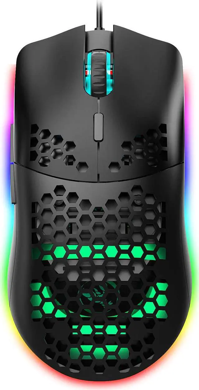 Main image of USB Gaming Mouse, Honeycomb Lightweight Gaming Mouse, 6 Button 6 RGB Backlit, up to 6400 DPI, Wired PC Gaming Mouse for Mac Laptop Computer (Black)