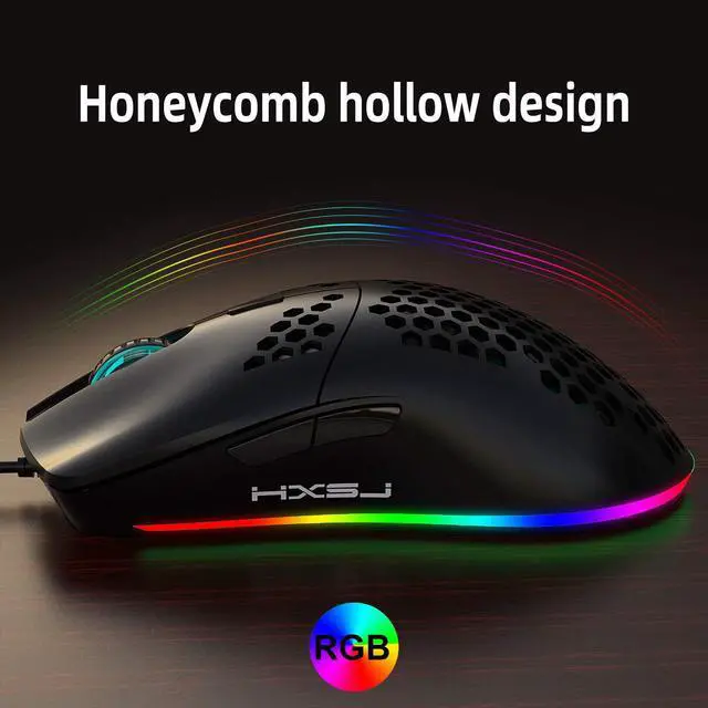 Alt view image 2 of 7 - USB Gaming Mouse, Honeycomb Lightweight Gaming Mouse, 6 Button 6 RGB Backlit, up to 6400 DPI, Wired PC Gaming Mouse for Mac Laptop Computer (Black)