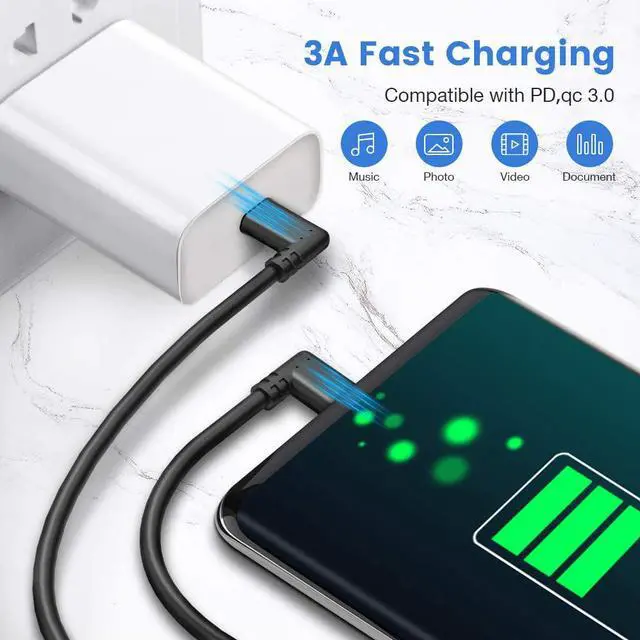 Alt view image 2 of 7 - 10Feet / 3M Oculus Quest Cable, USB C to USB Type C Cable 3A 90 Degree Type C Quick Charge Cable for Oculus Quest Link VR Quick Charge Cable for Phone Tablet Oculus Link Headset Cable (10ft)