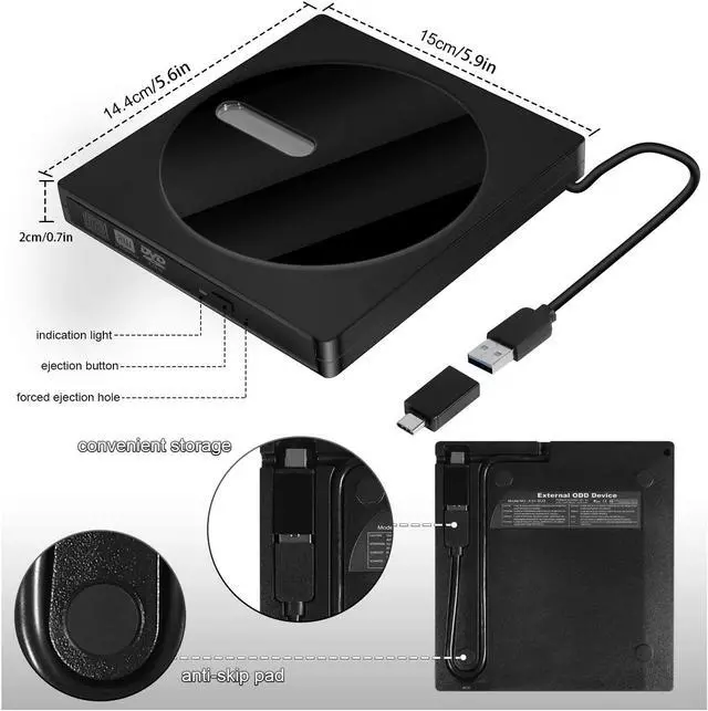 Alt view image 4 of 7 - External DVD Drive, High-Speed Data Transfer USB Type C and USB 3.0 Slim DVD-RW Player Burner Writer Rewriter for Laptop Notebook Desktop PC Mac OS/Windows/Linux (Black)