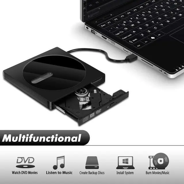 Alt view image 6 of 7 - External DVD Drive, High-Speed Data Transfer USB Type C and USB 3.0 Slim DVD-RW Player Burner Writer Rewriter for Laptop Notebook Desktop PC Mac OS/Windows/Linux (Black)