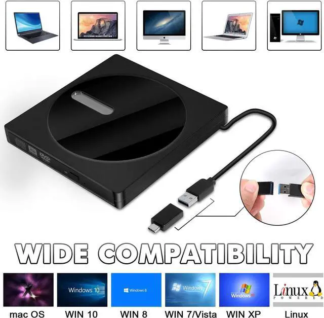 Alt view image 2 of 7 - External DVD Drive, High-Speed Data Transfer USB Type C and USB 3.0 Slim DVD-RW Player Burner Writer Rewriter for Laptop Notebook Desktop PC Mac OS/Windows/Linux (Black)