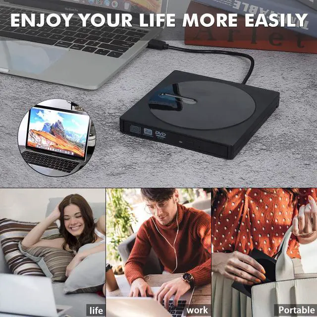 Alt view image 7 of 7 - External DVD Drive, High-Speed Data Transfer USB Type C and USB 3.0 Slim DVD-RW Player Burner Writer Rewriter for Laptop Notebook Desktop PC Mac OS/Windows/Linux (Black)