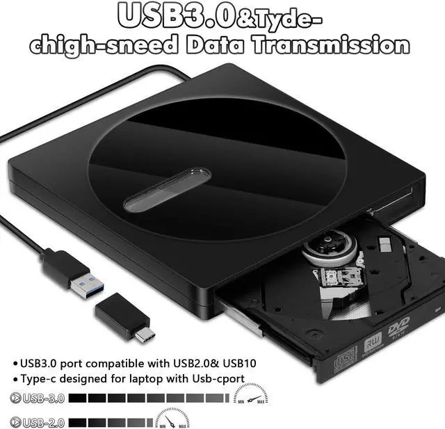 Alt view image 5 of 7 - External DVD Drive, High-Speed Data Transfer USB Type C and USB 3.0 Slim DVD-RW Player Burner Writer Rewriter for Laptop Notebook Desktop PC Mac OS/Windows/Linux (Black)
