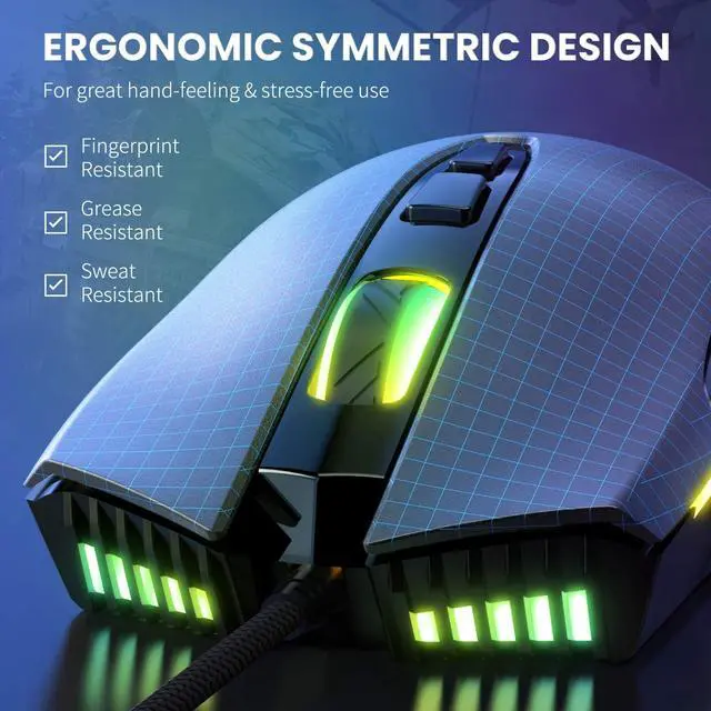 Alt view image 5 of 7 - Gaming Mouse with 7 Programmable Buttons, Chroma RGB Backlight & 6400 Adjustable DPI, Ergonomic USB Computer Mouse with High Precision Sensor for Windows PC & Laptop Gamers, Mouse for Laptop