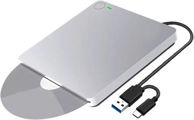Main image of External DVD Drive, USB 3.0 / USB C 3.1 Type-C Slim CD ROM Portable Slot-in CD DVD+/-RW Player Burner Writer for Mac MacBook Air Pro Laptop PC Windows (Silver)