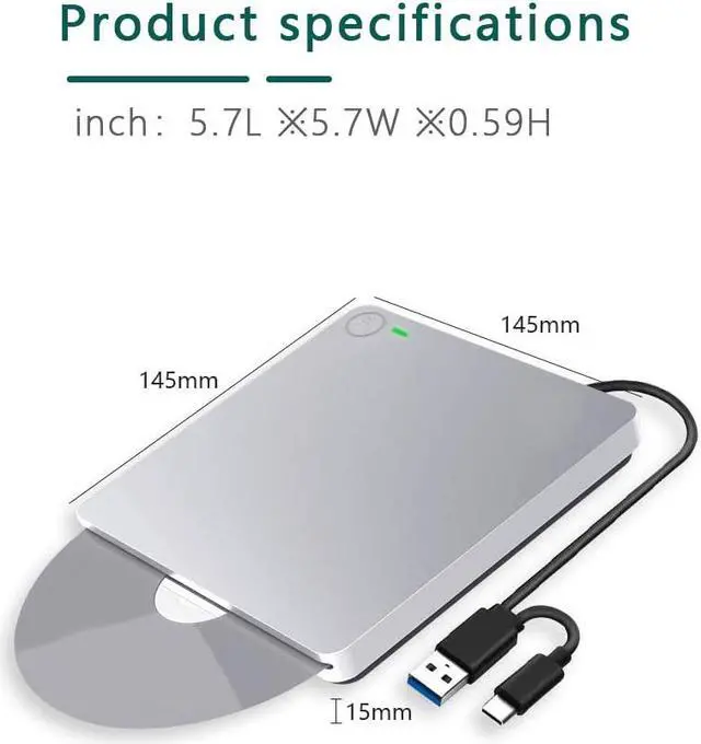 Alt view image 5 of 7 - External DVD Drive, USB 3.0 / USB C 3.1 Type-C Slim CD ROM Portable Slot-in CD DVD+/-RW Player Burner Writer for Mac MacBook Air Pro Laptop PC Windows (Silver)