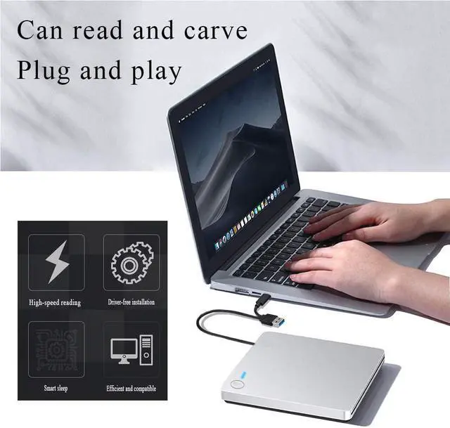 Alt view image 3 of 7 - External DVD Drive, USB 3.0 / USB C 3.1 Type-C Slim CD ROM Portable Slot-in CD DVD+/-RW Player Burner Writer for Mac MacBook Air Pro Laptop PC Windows (Silver)