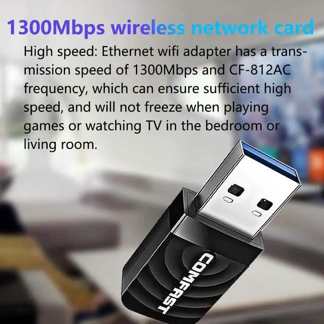 Alt view image 6 of 7 - USB WiFi Adapter, 1300Mbps USB Wireless Network Adapter USB 3.0 USB WiFi Dongle 812 AC with Dual Band 2.4GHz/5.8GHz High Speed for PC Windows 7/8/10/XP, Max 10