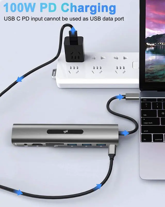 Alt view image 3 of 7 - USB C Hub, USB C Dock,9 in1 USB C Docking Station Adapter with 4K HDMI, VGA, 100W PD, 4 USB Ports, SD TF Card Reader Multiport HDMI Dock for MacBook Pro/Air and USB-C Laptops
