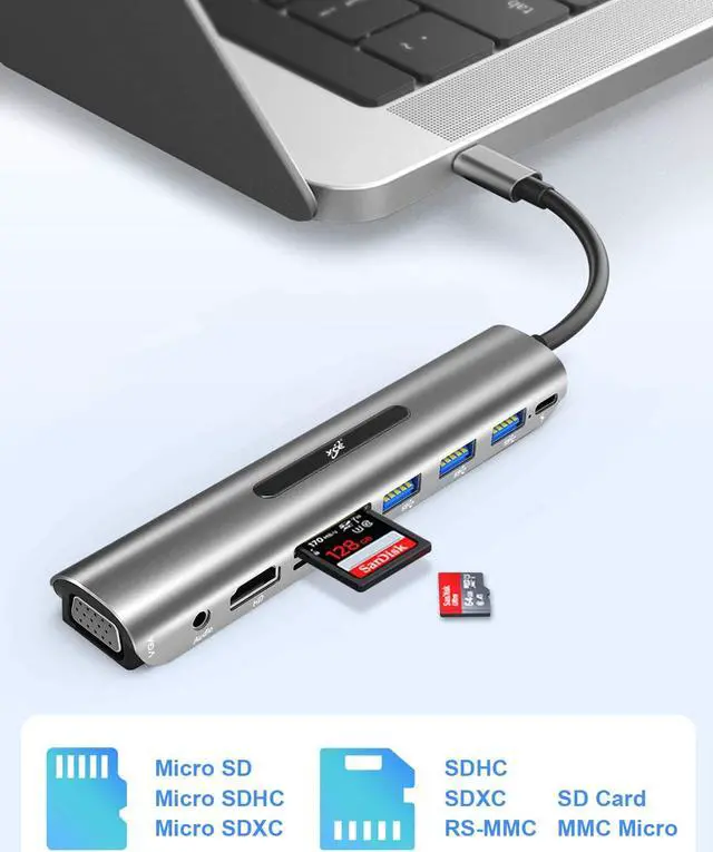Alt view image 6 of 7 - USB C Hub, USB C Dock,9 in1 USB C Docking Station Adapter with 4K HDMI, VGA, 100W PD, 4 USB Ports, SD TF Card Reader Multiport HDMI Dock for MacBook Pro/Air and USB-C Laptops