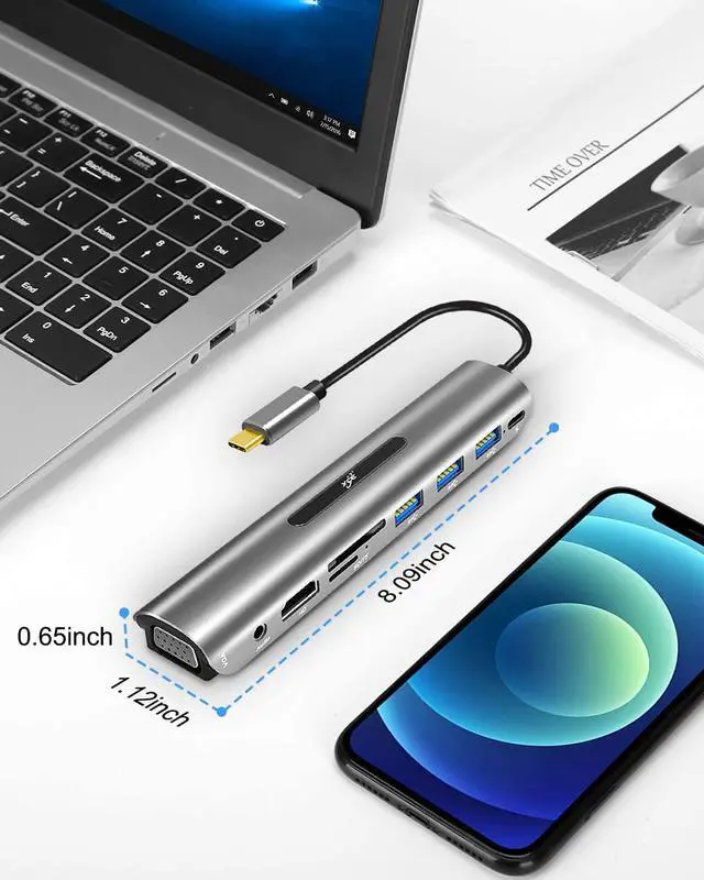 Alt view image 7 of 7 - USB C Hub, USB C Dock,9 in1 USB C Docking Station Adapter with 4K HDMI, VGA, 100W PD, 4 USB Ports, SD TF Card Reader Multiport HDMI Dock for MacBook Pro/Air and USB-C Laptops