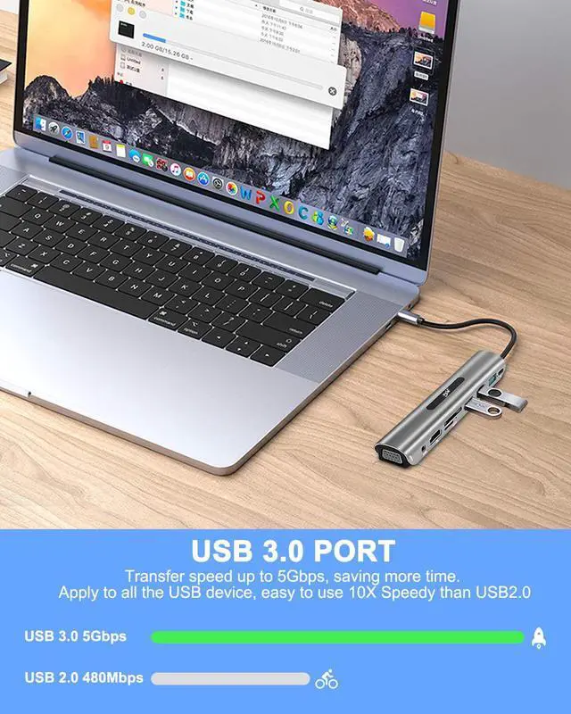 Alt view image 4 of 7 - USB C Hub, USB C Dock,9 in1 USB C Docking Station Adapter with 4K HDMI, VGA, 100W PD, 4 USB Ports, SD TF Card Reader Multiport HDMI Dock for MacBook Pro/Air and USB-C Laptops