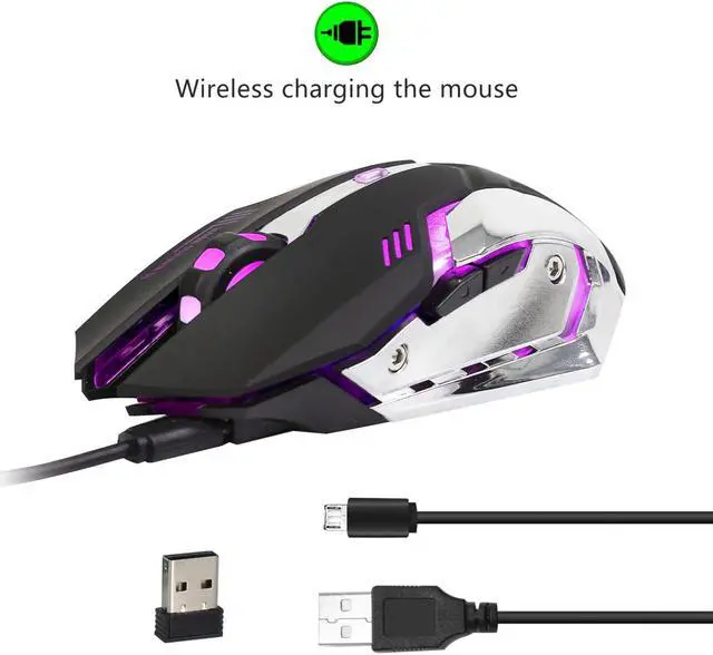 Alt view image 2 of 7 - Wireless Gaming Mouse, 2.4GHZ Rechargeable Wireless Computer Game Mice Built in with 600mAh Battery