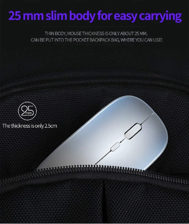 Alt view image 5 of 7 - Ultra Slim Silent 2.4G Wireless Mouse Lightweight Portable LED Colour Light Rechargeable Mouse for Laptop (Colour: Black)