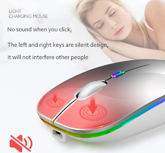 Alt view image 6 of 7 - Ultra Slim Silent 2.4G Wireless Mouse Lightweight Portable LED Colour Light Rechargeable Mouse for Laptop (Colour: Black)
