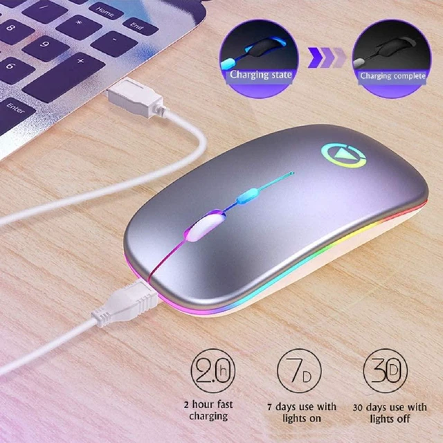 Alt view image 2 of 7 - Ultra Slim Silent 2.4G Wireless Mouse Lightweight Portable LED Colour Light Rechargeable Mouse for Laptop (Colour: Black)